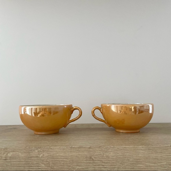 2pc Peach Lustre Marigold Carnival Glass Cups - Picture 3 of 5